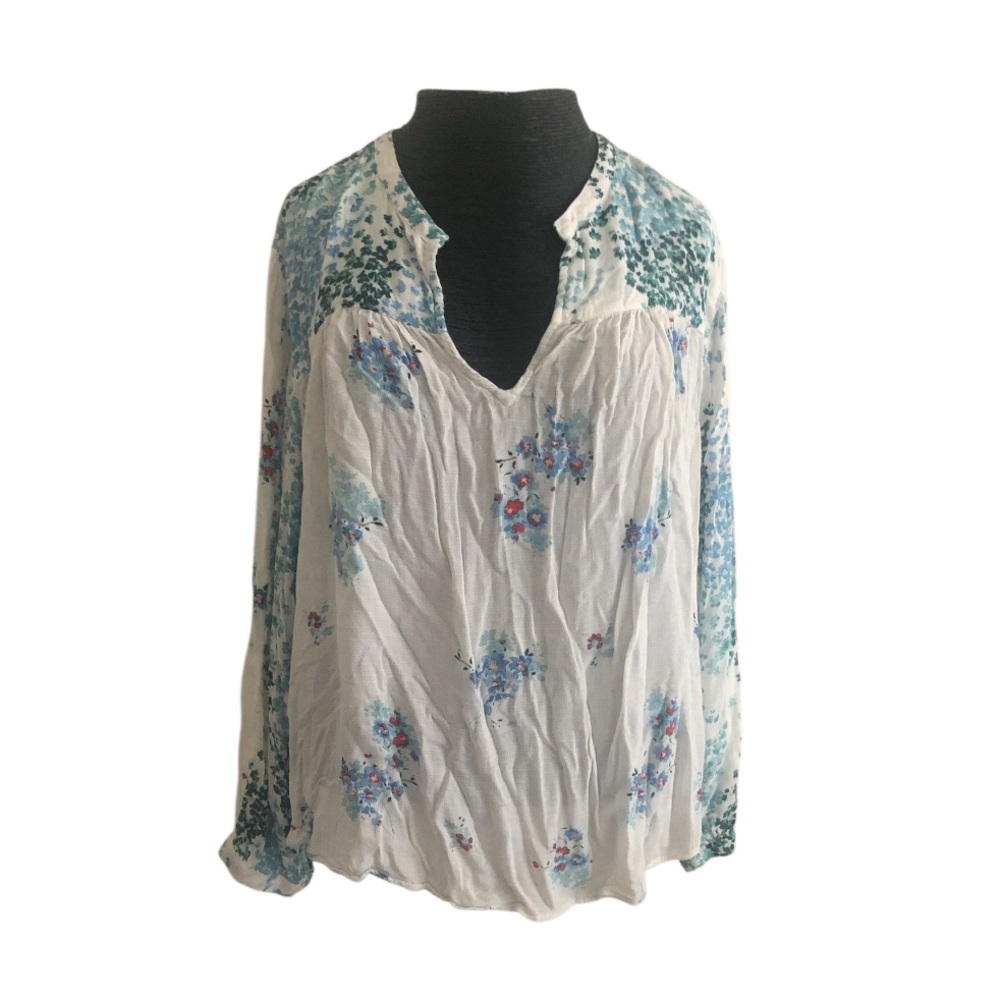 Lucky Brand White Blouse with Blue Floral Print